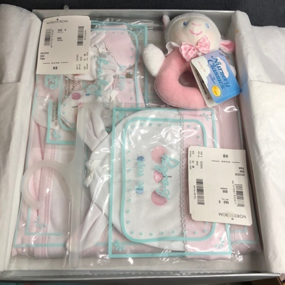 NWT Vintage baby gift set in pink and white